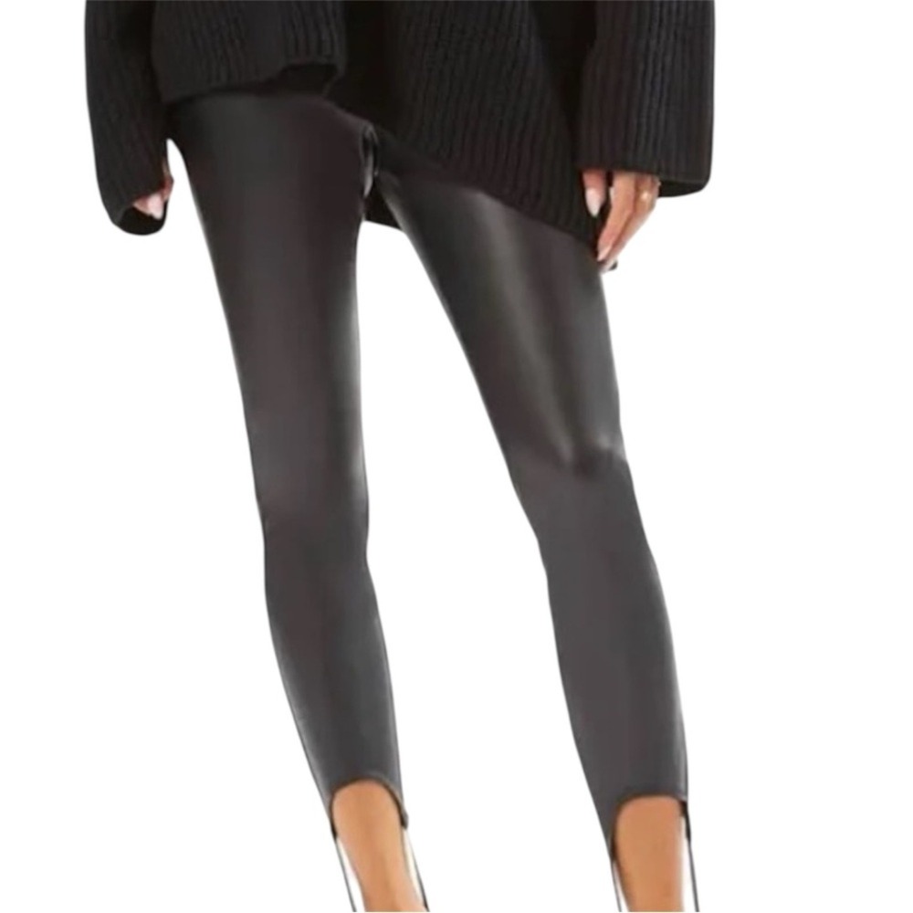 WeWoreWhat Black Vegan Leather Stirrup Leggings Sleek Form-Fitting Design Size S - Picture 3 of 8